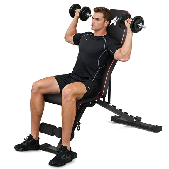 FASTES Adjustable Weight Bench for Full Body Workout, Foldable Workout Bench for Home Gym 600lbs Press Bench Strength Training 7 Backrest Position up to 6'2''