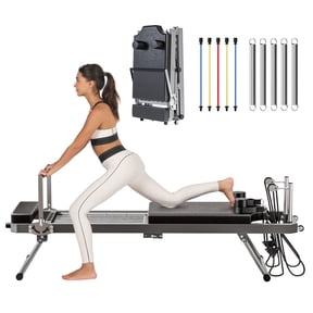 FASTES Foldable Pilates Reformer Machine for Home Gym,78" Balanced Body Pilates Exercise Equipment with Jump Board, Black