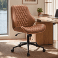 thumbnail image 1 of FASTES Leather Office Chair, Armless Office Desk Chair Mid Back Modern Chair with Wheels for Home Office, Brown, 1 of 11