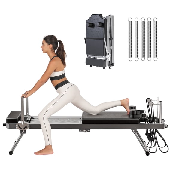 FASTES Pilates Reformer Foldable Pilates Machine Equipment for Home Gym Workout Fitness Rebounder, Black