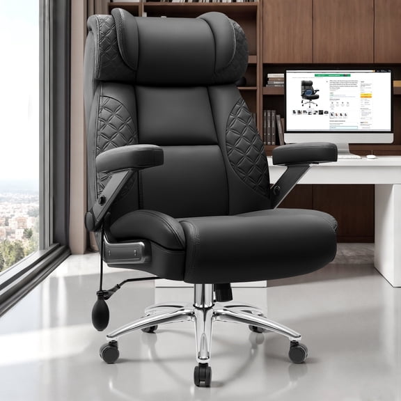 FASTES Office Chair, Big and Tall Office Desk Chairs, 500lbs Ergonomic Computer Chair Extra Wide Executive Gaming Chair with Adjustable Lumbar Support 5D Flip Arms, Black