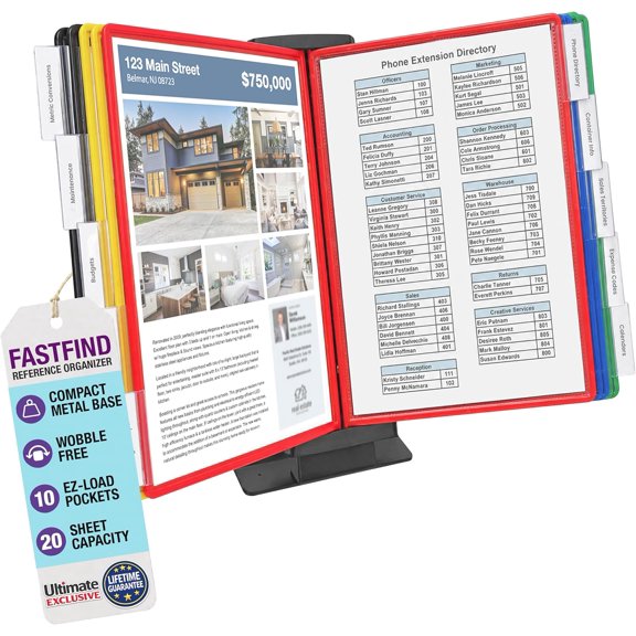 FASTFIND 10-Pocket Desk Reference Display Organizer, Colors
