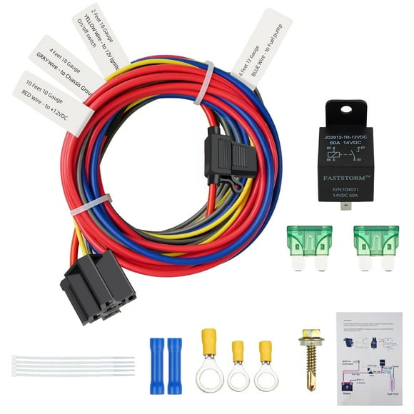 FASTSTORM Electric Fuel Pump Relay Kit 12V Relay Bypass Switch Kit Fuel Pump Relay Wiring Harness Kit 60 Amp Waterproof Relay Kit Fit 12V System Heavy Duty Long Wires Universal Fit C80