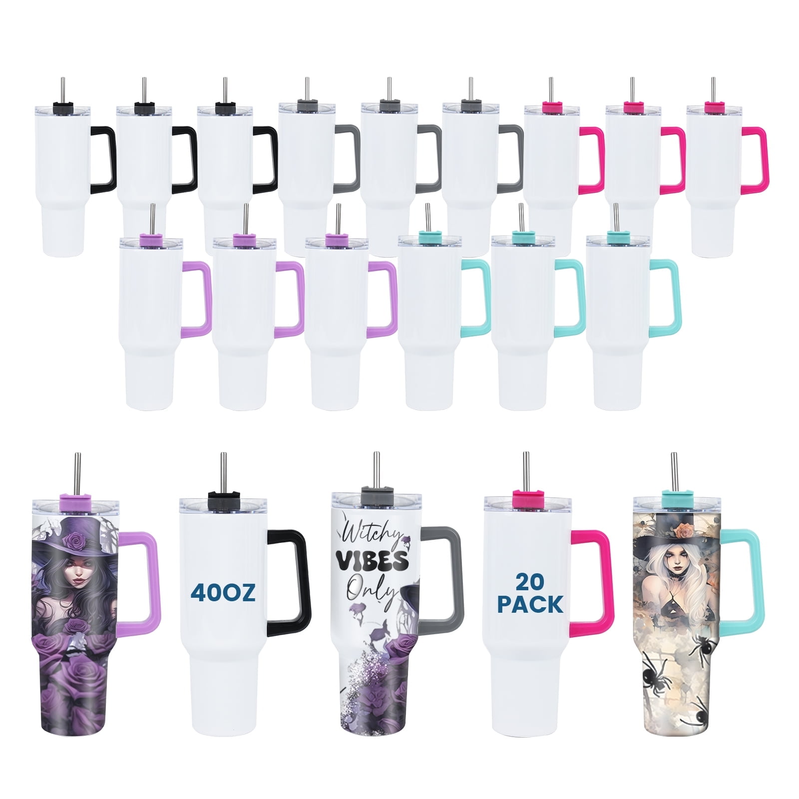 FASTSUB 20Pack 40 OZ Sublimation tumblers with removed handle(1.0)and lid,stainless steel double-wall vacuum insulated water bottle bulk wholesale keep cold drinkware for outdoor