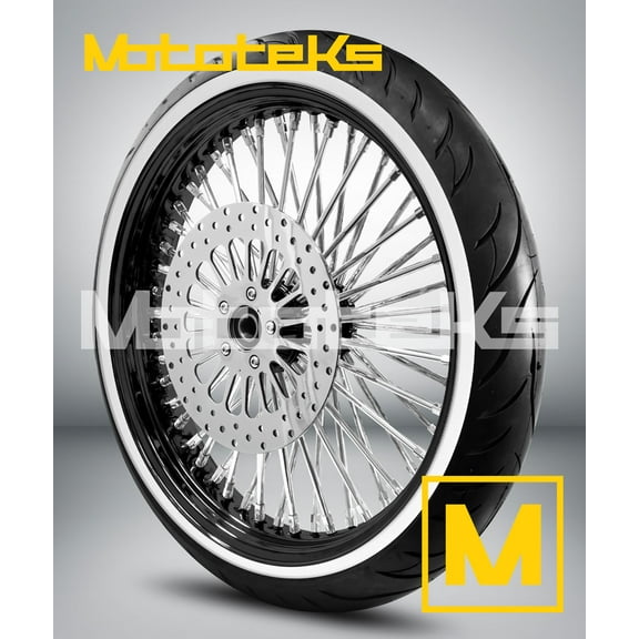 FAT SPOKE WHEEL 21X3.5 52 DNA HARLEY SOFTAIL MODEL STAINLESS STEEL USA BUILT/ 2007-ABOVE / (NO ABS) BLACK(RIM/HUB) & WHITE TIRE