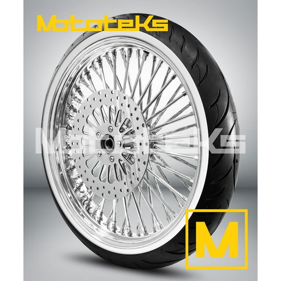 FAT SPOKE WHEEL 21X3.5 52 DNA HARLEY SOFTAIL MODEL STAINLESS STEEL USA BUILT/ 2007- ABOVE / (W/ ABS) & WHITE TIRE