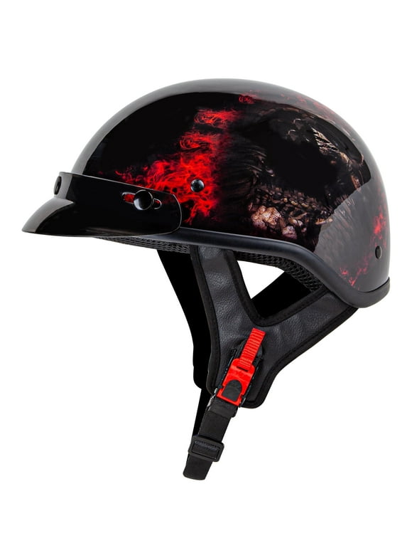 Cruiser Scooter Motorcycle Half Face Helmet, Red Skull USA Graphics, DOT Approved for Scooter ATV UTV Chopper,Large