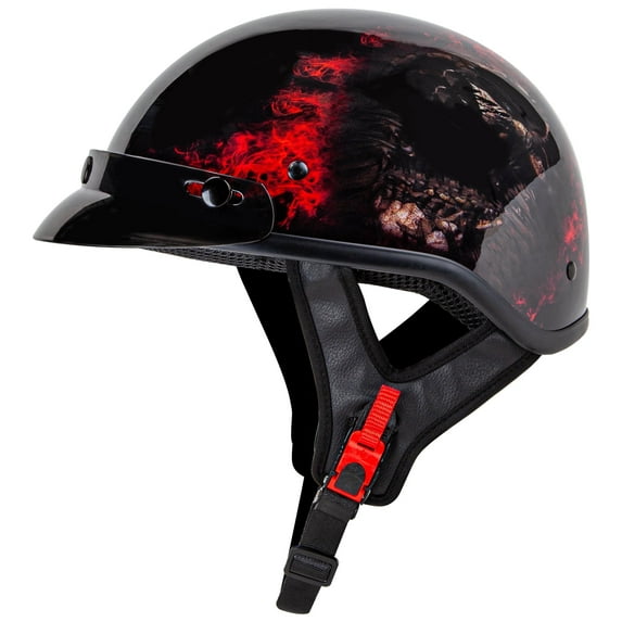 FATFOX Cruiser Scooter Motorcycle Half Face Helmet, Red Skull USA Graphics, DOT Approved for Scooter ATV UTV Chopper,Medium