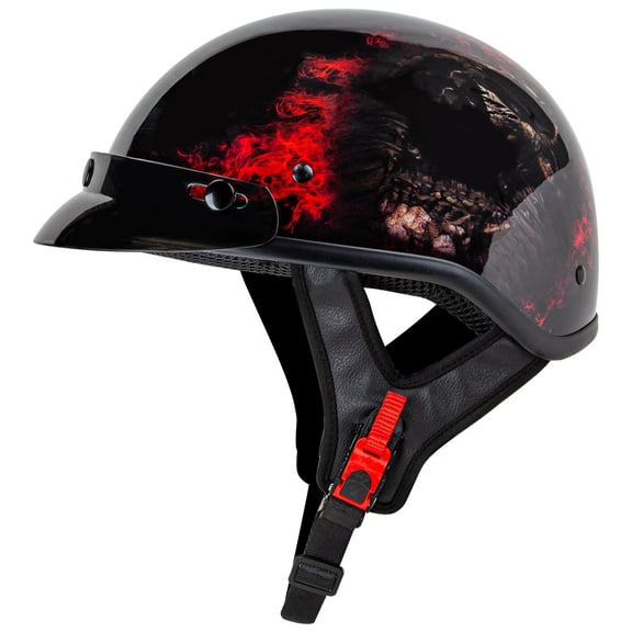 FATFOX Cruiser Scooter Motorcycle Half Face Helmet, Red Skull USA Graphics, DOT Approved for Scooter ATV UTV Chopper,X-Large