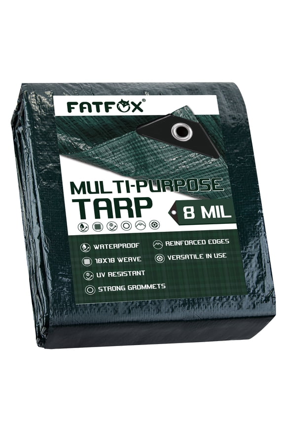 Finished Size 10x12 feet Waterproof Green Tarp 8 mil Thick, Multipurpose Protective Cover for Emergency Rain Shelter Camping Tarpaulin