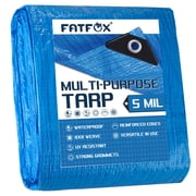 FATFOX Finished Size 8x10 feet Blue Poly Tarp 5 mil Thick, Multipurpose Protective Cover for Camping, Tent, Boat, RV, Car