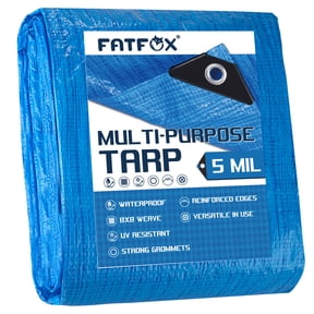 FATFOX Finished Size 8x10 feet Blue Poly Tarp 5 mil Thick, Multipurpose Protective Cover for Camping, Tent, Boat, RV, Car