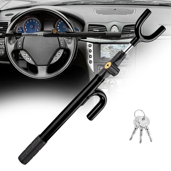 FATFOX Universal Adjustable Steering Wheel Lock - Anti-Theft Vehicle Security Device for Cars, Trucks, SUVs & Vans Black
