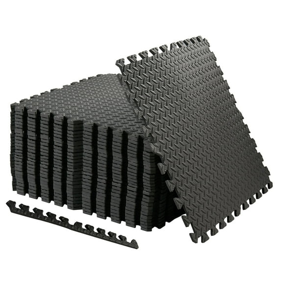 FATIVO 12 Tiles Gym Foam Puzzle Floor Tiles 24x24" Interlocking Floor Mats 48sq.ft Black