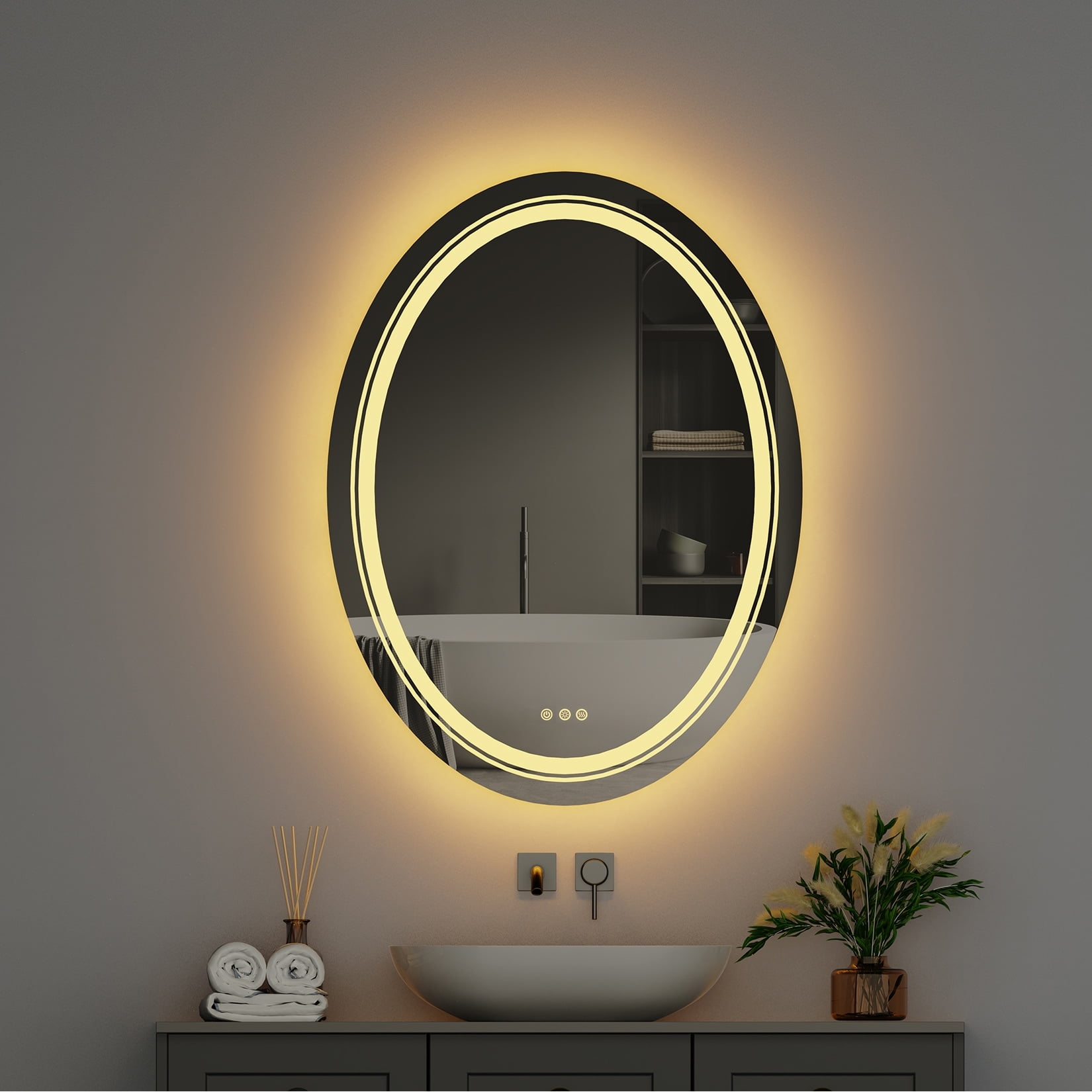 Oval Frameless LED Bathroom Vanity Mirror with Anti-Fog Feature