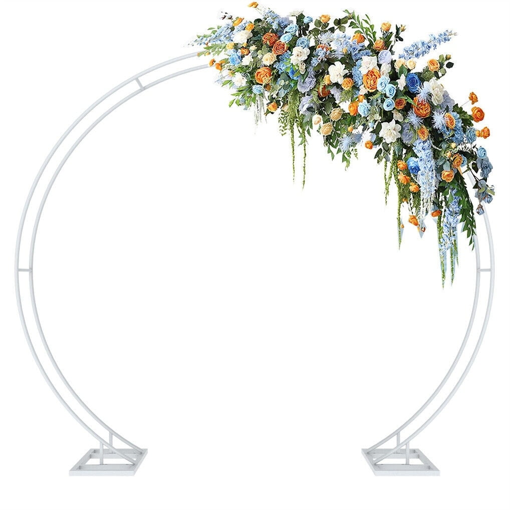 FATIVO Round Arch Backdrop Stand Large Double Hoop Iron Garden Arbor White 85"H