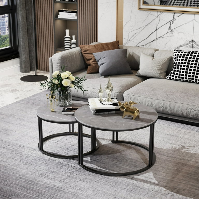 Round grey coffee table set discount