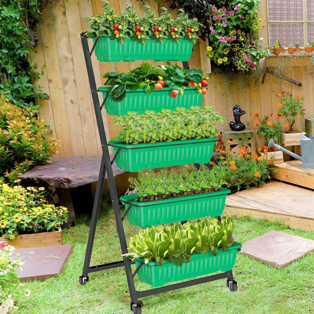 FATIVO Vertical Raised Garden Bed 5 Container Boxes Planter Rolling