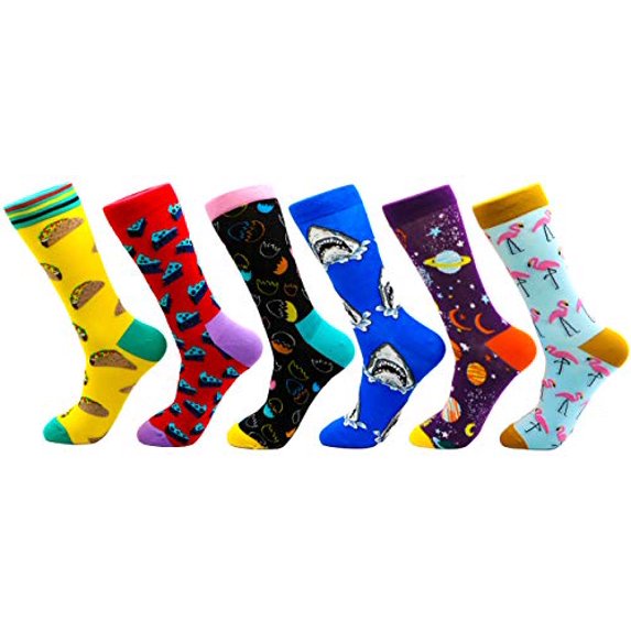 FATMINGO SOCKS - Fun Colorful Dress and Casual Socks For Men - Funny Patterned Novelty Crazy Crew Nerd Socks - Combed Cotton Socks Men Pack (6-Pack Fantastic Funky)