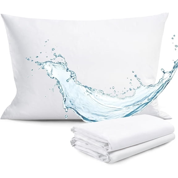 FAUNNA Zippered Waterproof Pillow Protectors, 2 Pack, Queen Size, Soft Comfortable Sateen 100% Long-Staple Cotton, Quiet and Breathable Pillowcase