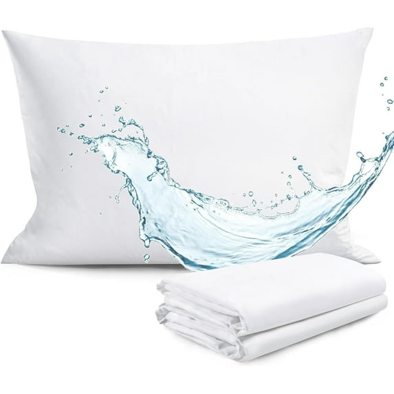 FAUNNA Zippered Waterproof Pillow Protectors, 4 Pack, Queen Size, Soft Comfortable Sateen 100% Long-Staple Cotton, Quiet and Breathable Pillowcase