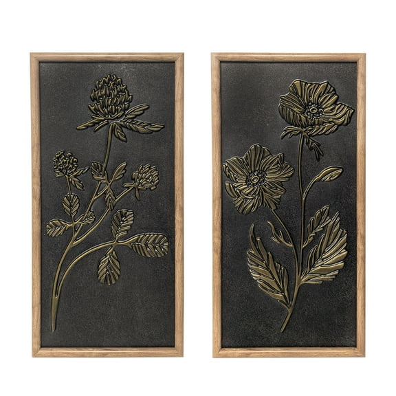 Bradley & Ballard Blackened Brass Faux Metal Stamped Wall Art - Botanical Decor Set