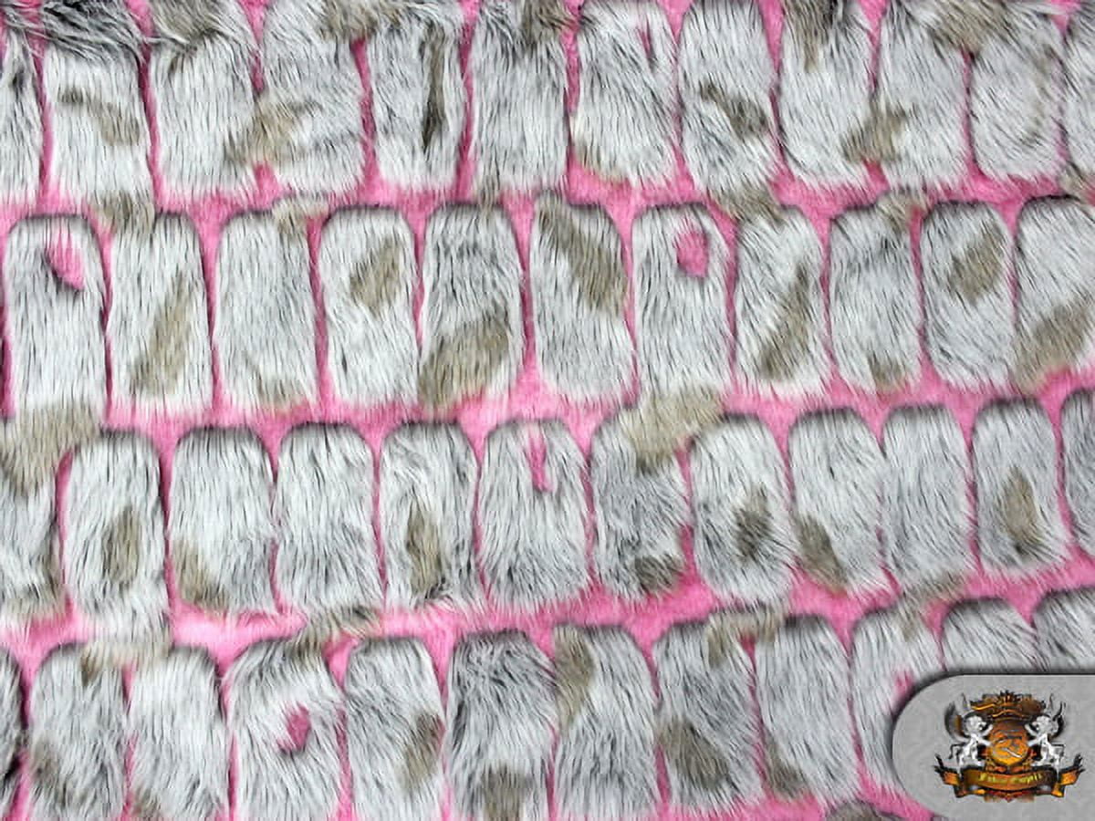 FAUX FUR LONG PILE BRICKS FUR PINK GREY FABRIC