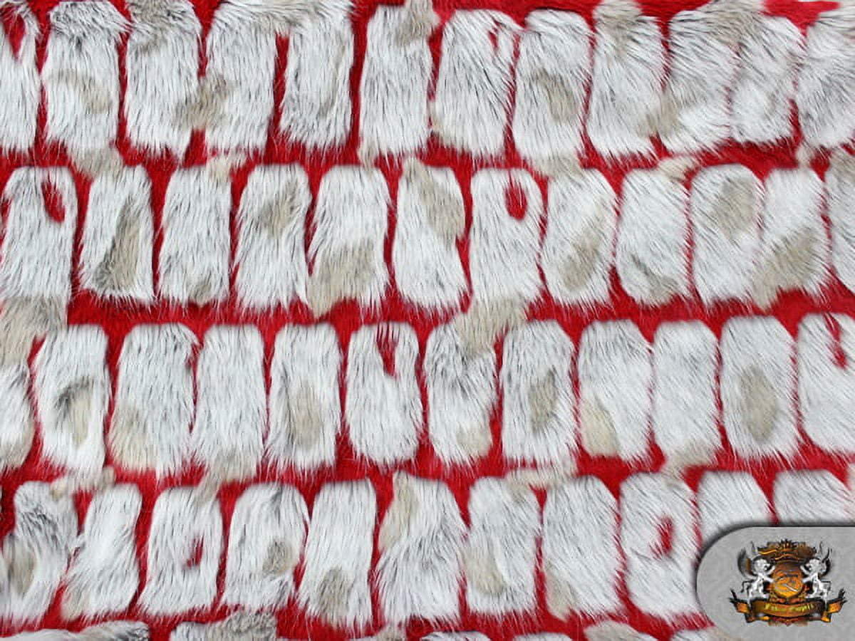 FAUX FUR LONG PILE BRICKS FUR RED GREY FABRIC
