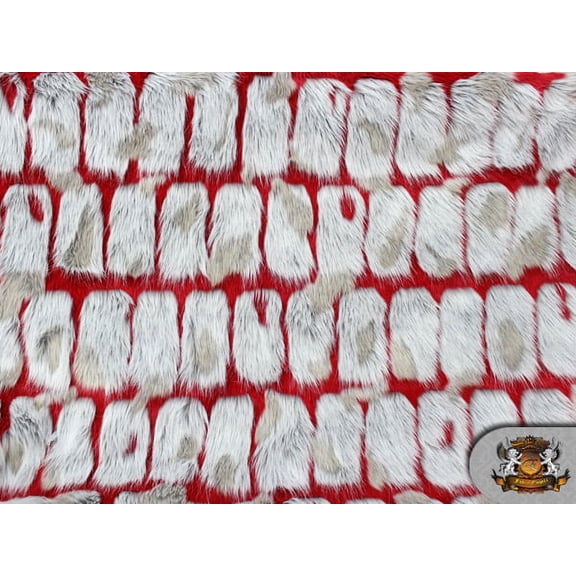 FAUX FUR LONG PILE BRICKS FUR RED GREY FABRIC