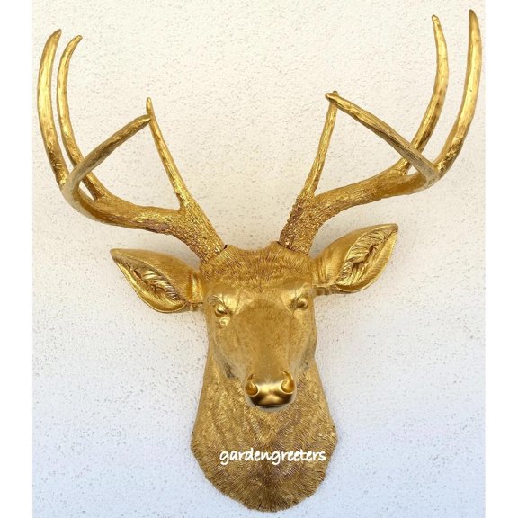 FAUX GOLD DEER HEAD 8 POINT BUCK WALL MOUNT DECOR