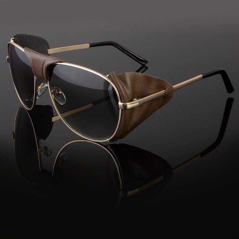 Aviator sunglasses with leather sides on sale