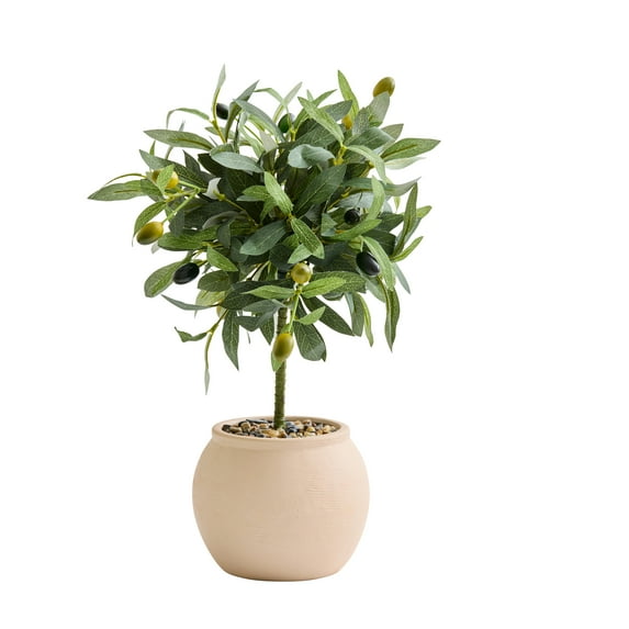 Better Homes & Gardens Realistic Artificial Olive Plant with Tan Ceramic Vase, 15-Inch