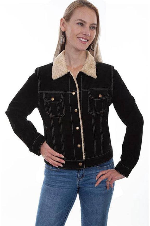 Scully Women's Faux Shearling Suede Leather Jacket, Black, Medium