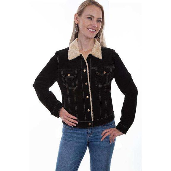 Scully Women's Faux Shearling Suede Leather Jacket, Black, Small