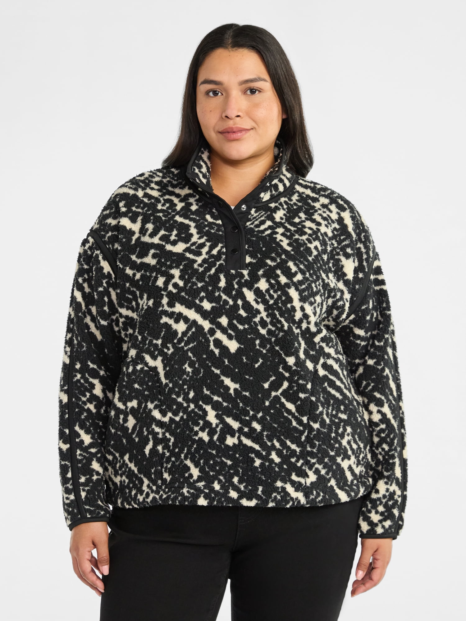 Women's Plus Size Faux Shearling Quarter Snap Pullover, Sizes 0X-4X