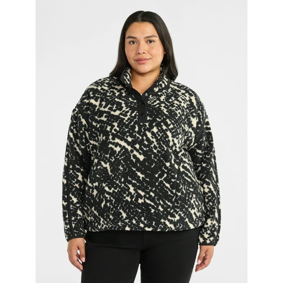 Terra & Sky Women's Plus Size Faux Shearling Quarter Snap Pullover, Sizes 0X-4X
