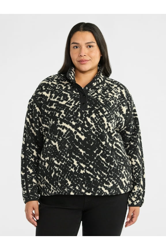 Women's Plus Size Faux Shearling Quarter Snap Pullover, Sizes 0X-4X