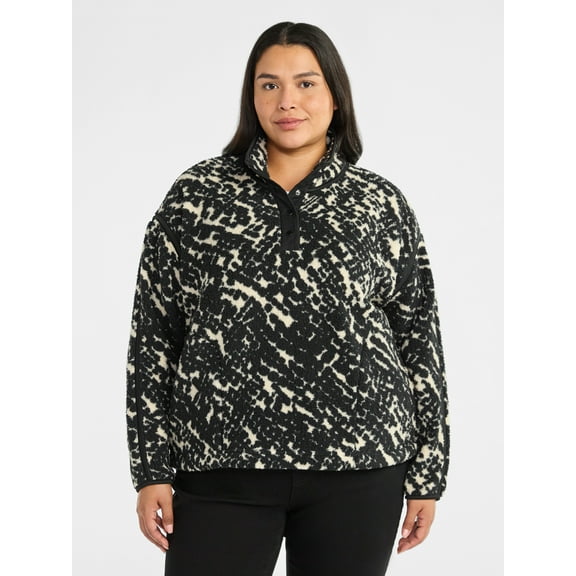 Terra & Sky Women's Plus Size Faux Shearling Quarter Snap Pullover, Sizes 0X-4X