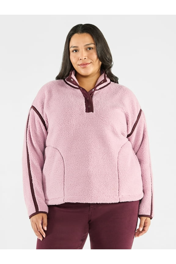 Women's Plus Size Faux Shearling Quarter Snap Pullover, Sizes 0X-4X