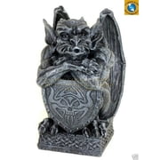 FAUX STONE RESIN GOTHIC GARGOYLE WITH ARMOR SHIELD STATUE FIGURINE