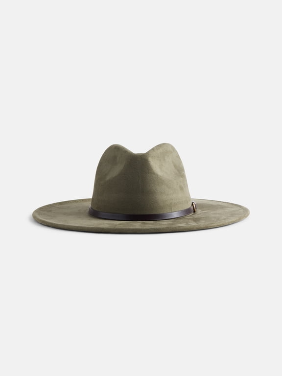 Women's Faux Suede Fedora with Mix Media Band, Olive