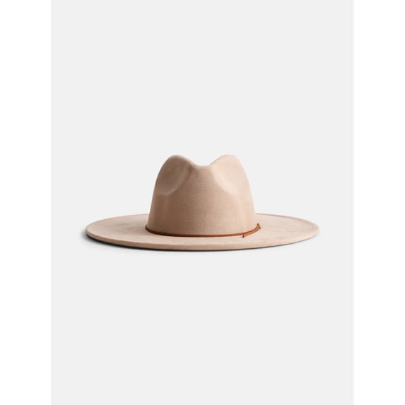 Scenario Women's Faux Suede Fedora with Mix Media Band, Light Tan