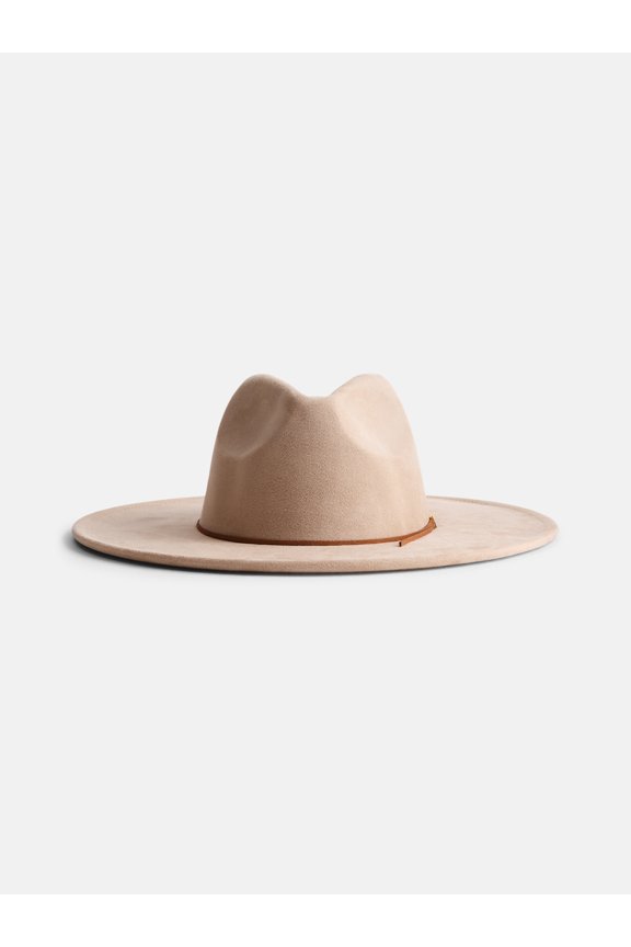 Women's Faux Suede Fedora with Mix Media Band, Light Tan