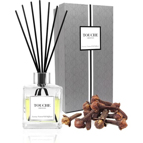 FAUX- Touche Luxury Natural Reed Diffuser. Long Lasting Scented Home Fragrance. Natural Essential Oil Alcohol-Free. 4.75 OZ. Glass Bottle (Fig & Sandalwood - Clear Bottle)