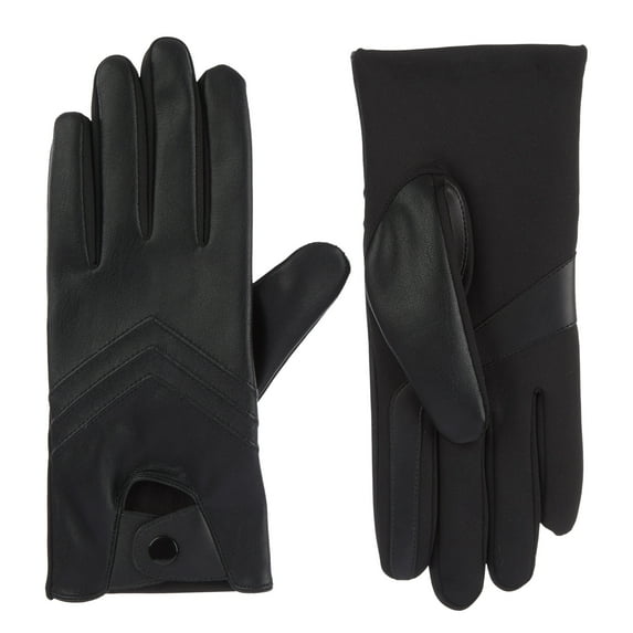 Isotoner Women's Faux Leather Driving Winter Gloves, L/XL, Black