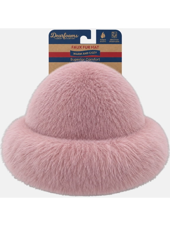 Micro Pile Faux Fur Cap With Long Faux Fur Cuff, Pink