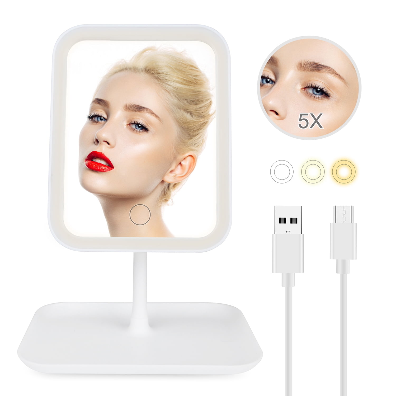 FAV LED Makeup Mirror w/ Storage, Light up Magnifying Mirror Rechargeable Rotatable w/ 3 Light