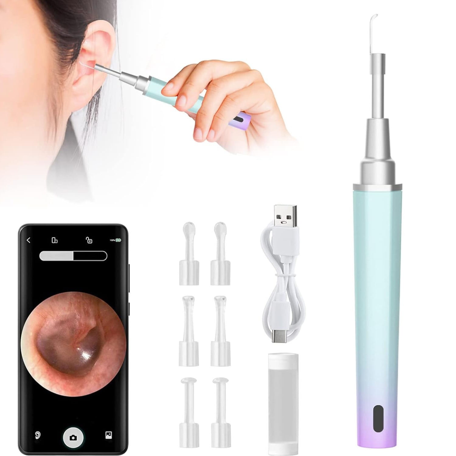 FAV Otoscope Ear Camera 1296P HD Rechargeable Ear Wax Camera for iPhone