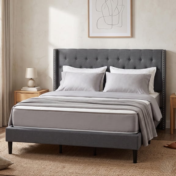 FAVEROR Carlisle King Tufted Upholstered Wingback Platform Bed