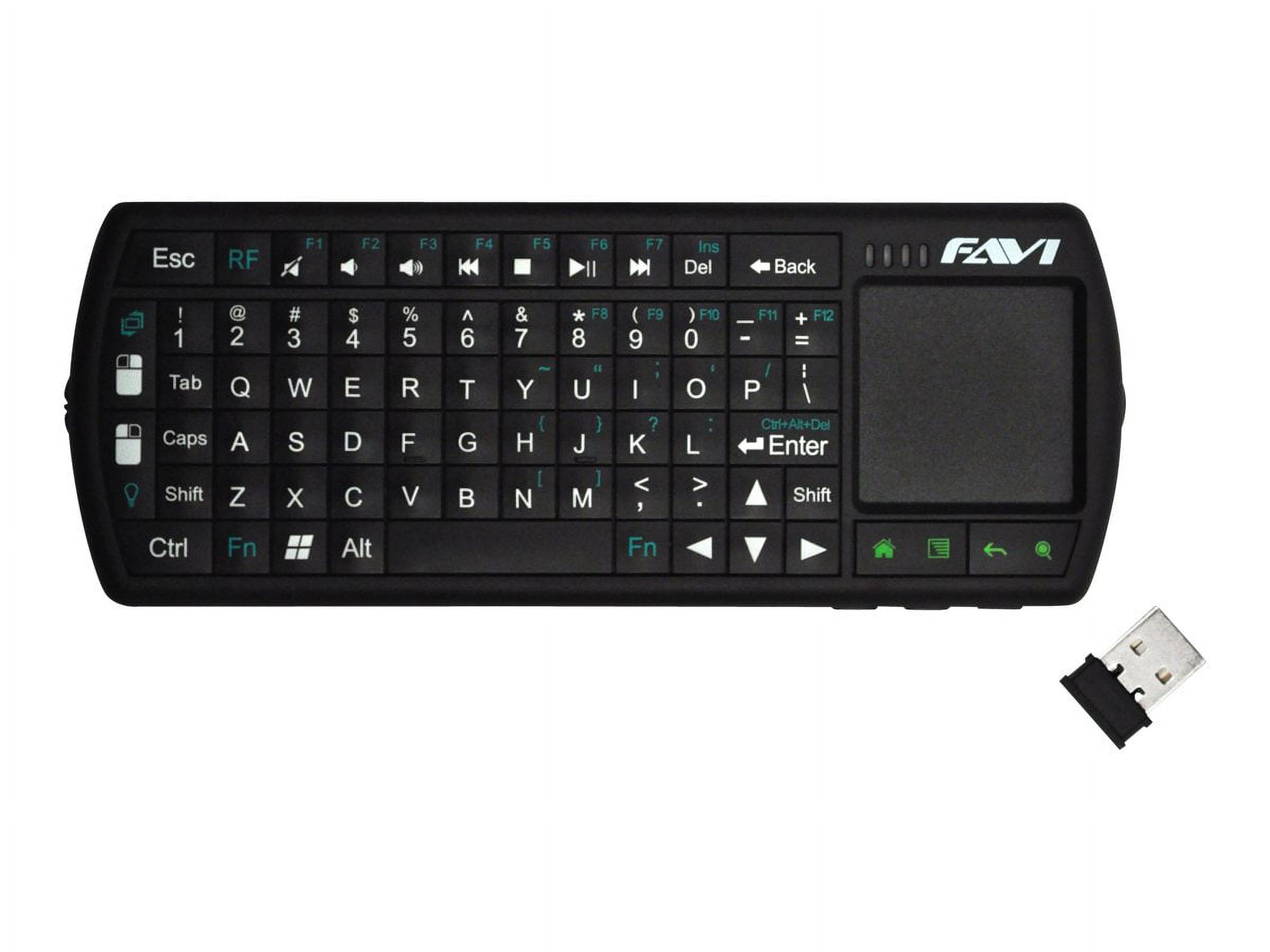 FAVI FE02RF-BL FAVI SmartStick Mini Wireless Keyboard with Mouse Touchpad - Wireless Connectivity - RF - USB InterfaceTouchPad - Home, Search, Back, Music, Menu Hot Key(s) - Black - image 1 of 6